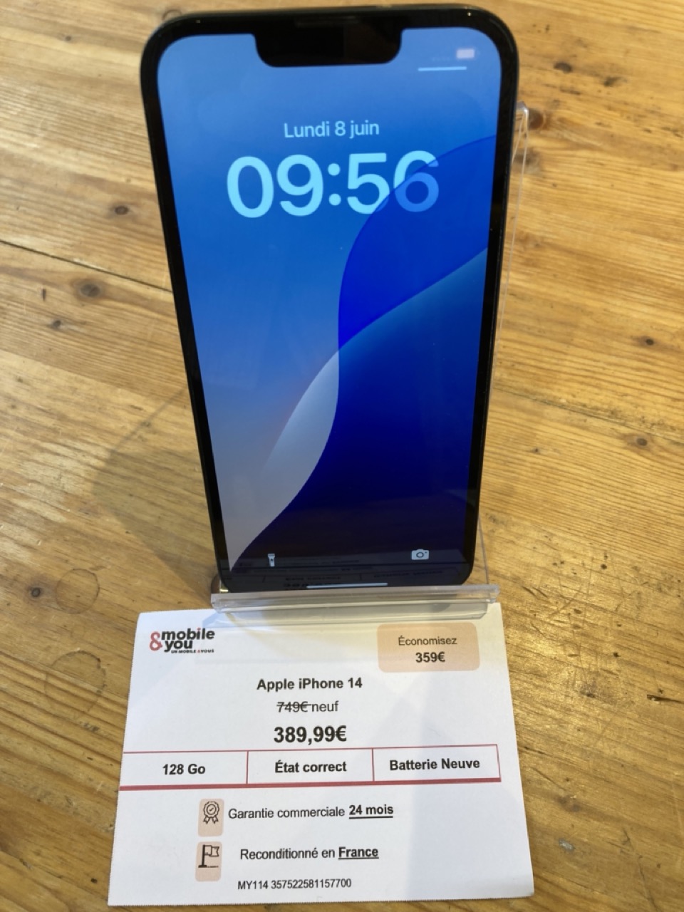 Apple iPhone 14 128 Go - État correct d’occasion à Strasbourg chez Kinkajou Repair