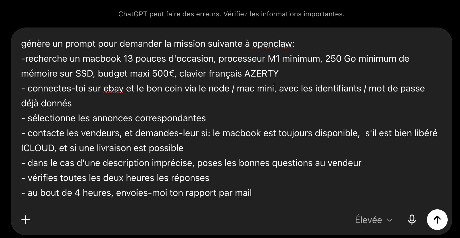 IA agentique : demande dans ChatGPT pour une recherche MacBook d’occasion