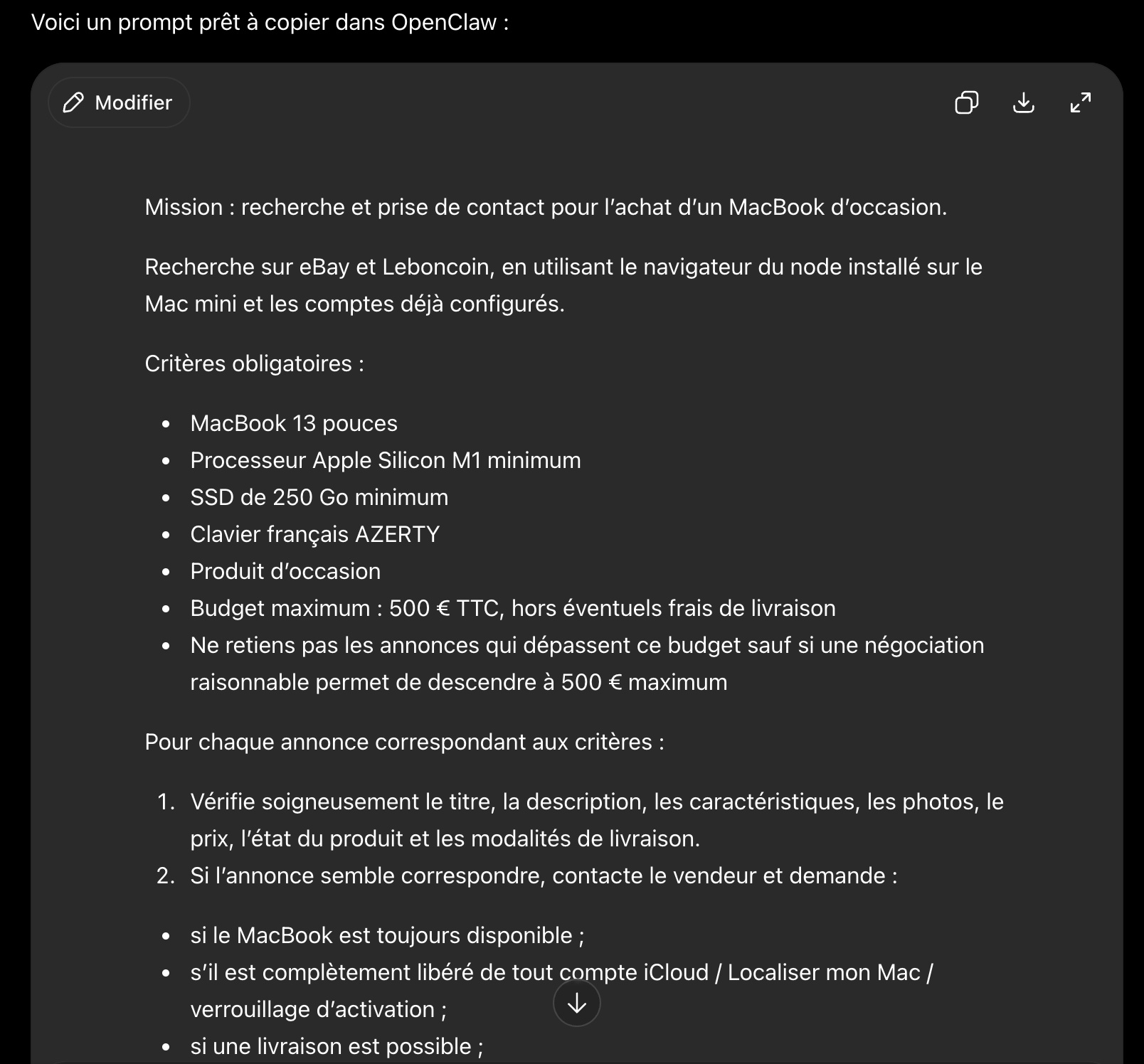 IA agentique : prompt opérationnel OpenClaw pour rechercher un MacBook d’occasion